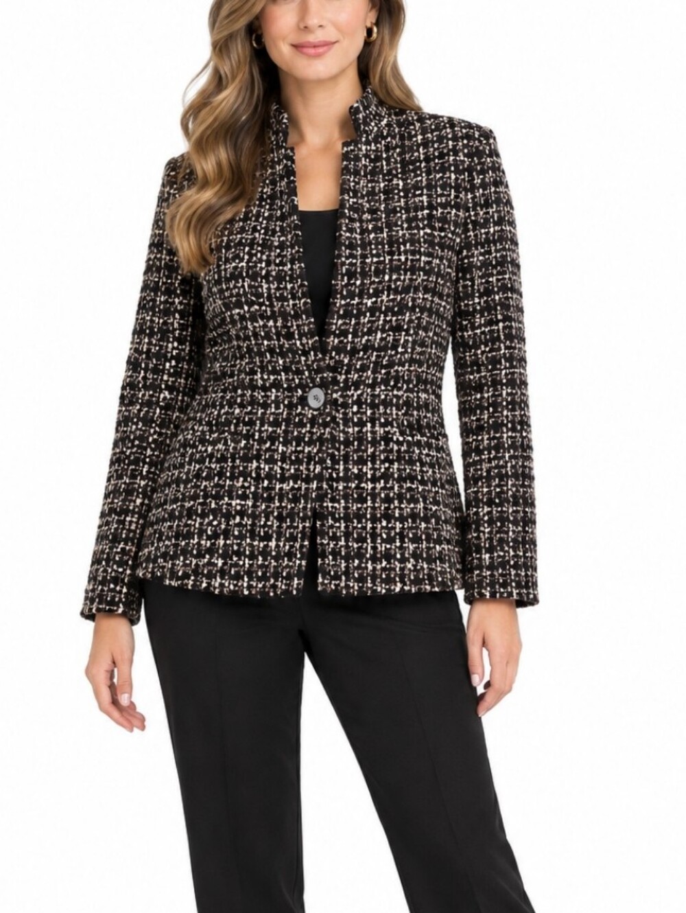 The Fold London ~Woman Size 12~Tweed 1 Button Front Multicolor Jacket Blazer.